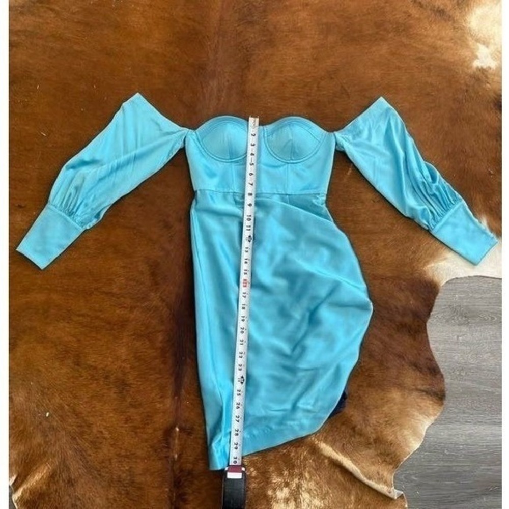 Retrofête Teal Silk Blend Off-The-Shoulder Corset Mini Dress Size S - Picture 7 of 8